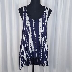 By Together Navy Tie Dye Top Medium Strappy High Low Hem Flowy Boho Festival
